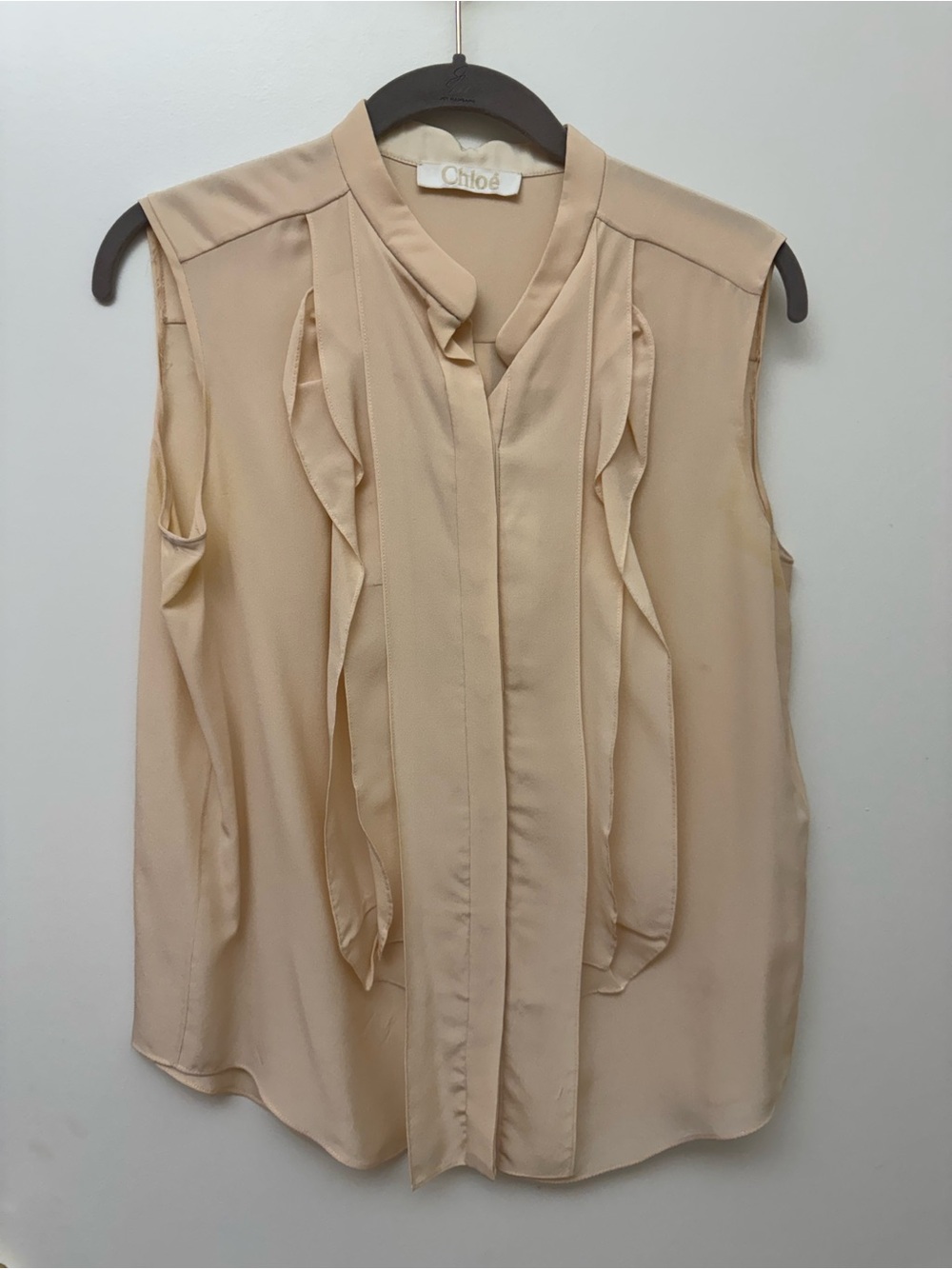 Chloé Sleeveless Ruffle-Trim Blouse in Light Beige